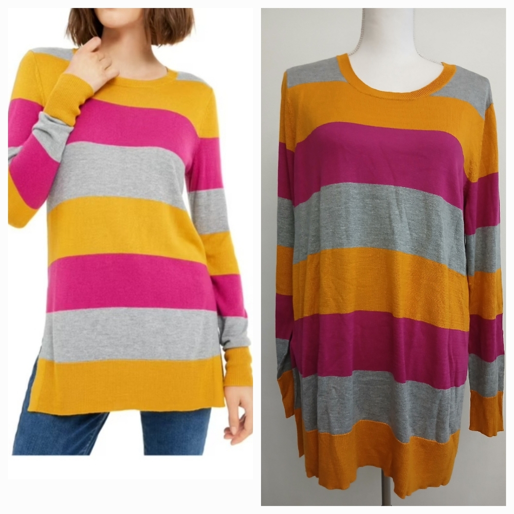 Maison Jules Size M Women's Gold  Block Color Scoop Neck Long Sleeve
